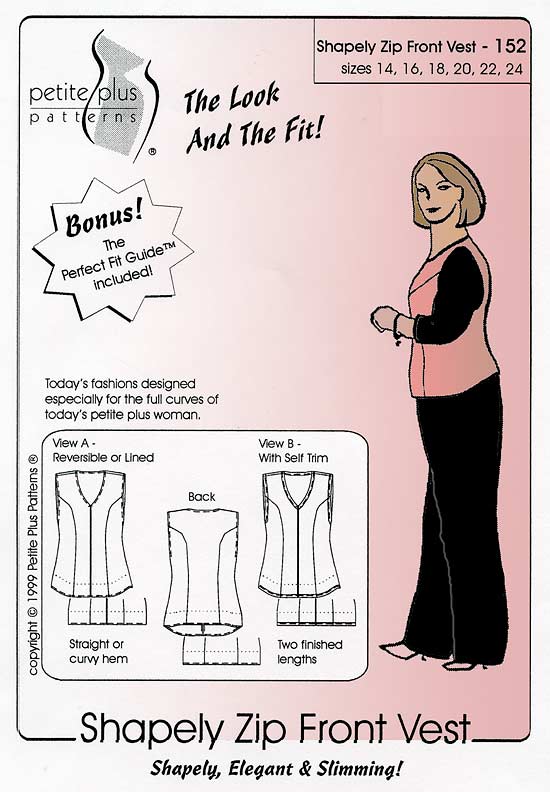 Cover, Petite Plus Patterns 152, Shapely Zip Front Vest, Size 14-24, illustration, flats, Shapely Elegant & Slimming