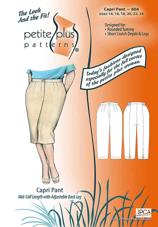 Cover, Petite Plus Patterns 604, Capri Pant, size 14-24, designed for full-figured petites, illustration, flats